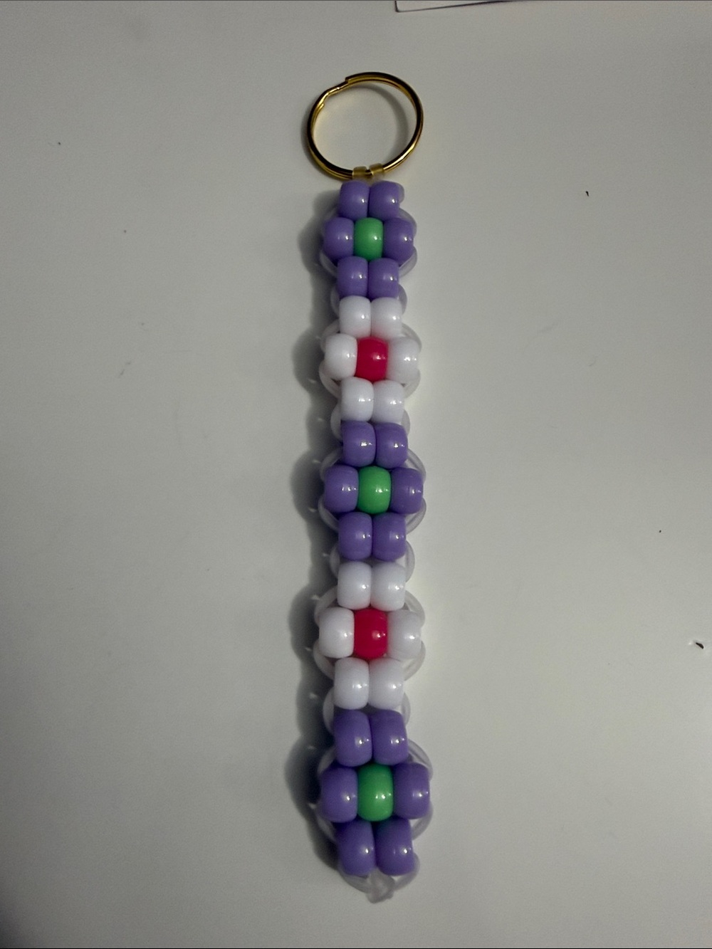 Beaded Flower Keychain - Purple, White & Green